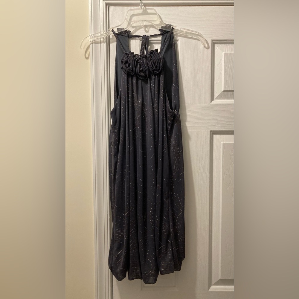 Love Tease dressy gray dress flecked with gold